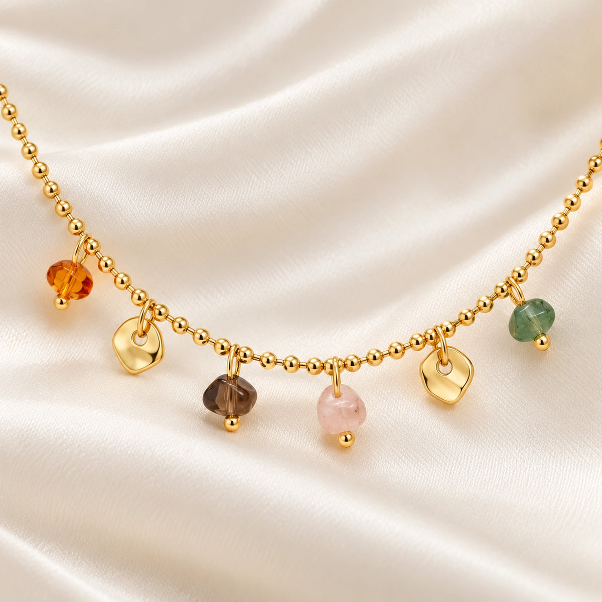 Vesviora Gold Multicolor Stone Charm Necklace Set