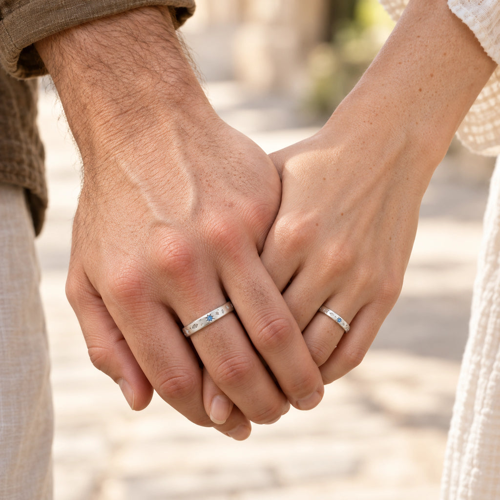 VESVIORA Galaxy Compass Couple Rings S925 Silver Set