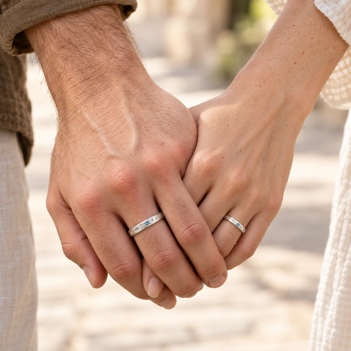 VESVIORA Galaxy Compass Couple Rings S925 Silver Set