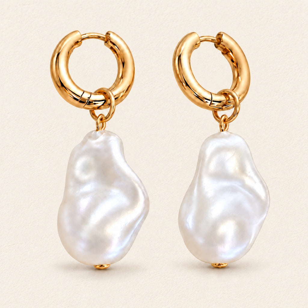 VESVIORA Baroque Imitation Pearl Drop Huggie Hoop Earrings