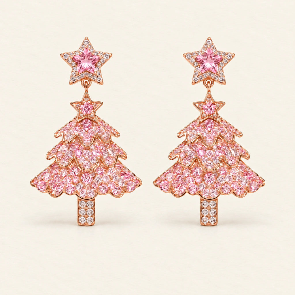 Vesviora Pink Crystal Christmas Tree Drop Earrings