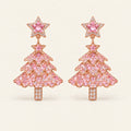 Vesviora Pink Crystal Christmas Tree Drop Earrings