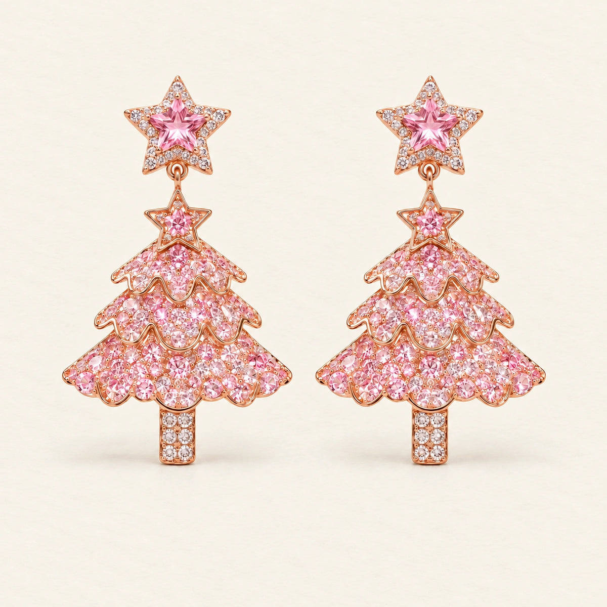 Vesviora Pink Crystal Christmas Tree Drop Earrings