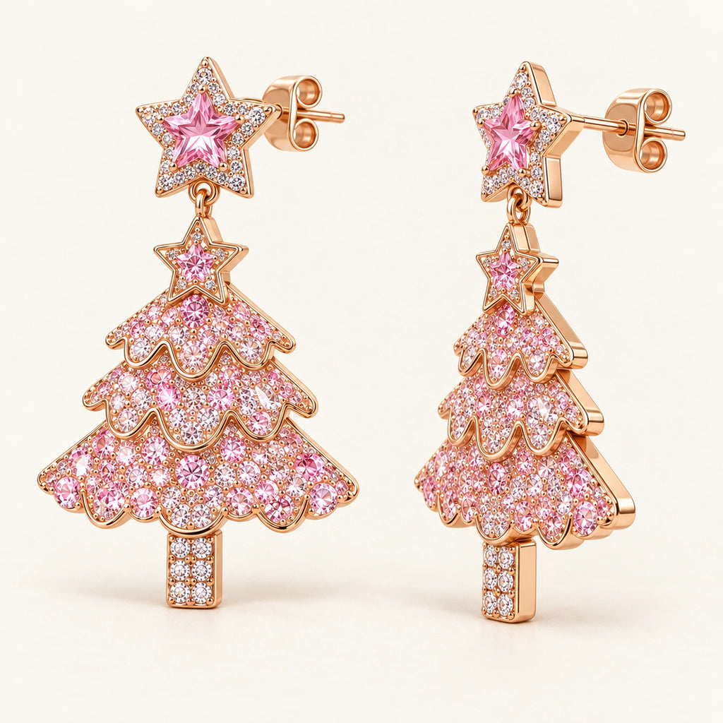 Vesviora Pink Crystal Christmas Tree Drop Earrings