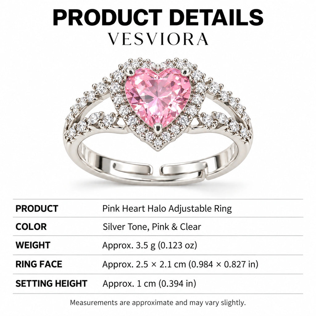 VESVIORA Pink Heart Halo Adjustable Ring