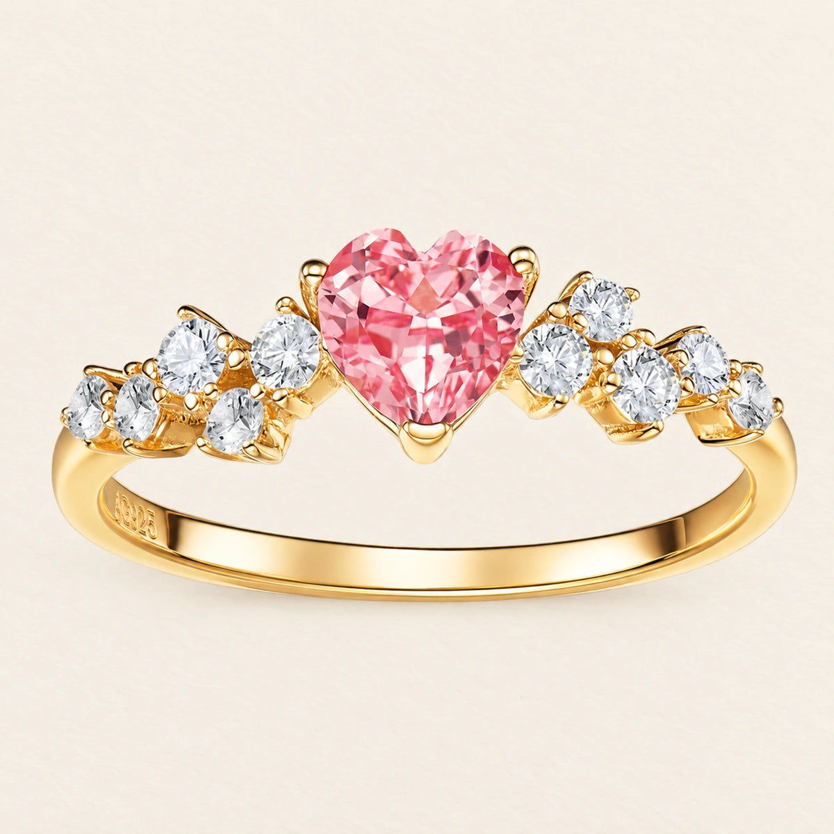 VESVIORA Lab-Grown Padparadscha Pink Heart Ring in Gold-Plated 925 Sterling Silver