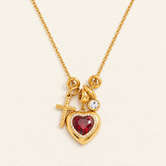Vesviora Crimson Devotion Heart & Cross Charm Necklace