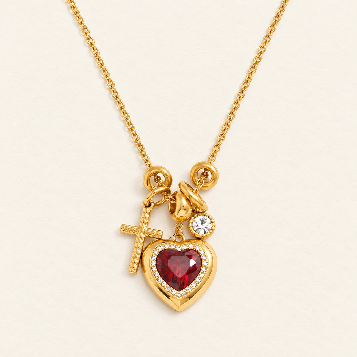 Vesviora Crimson Devotion Heart & Cross Charm Necklace