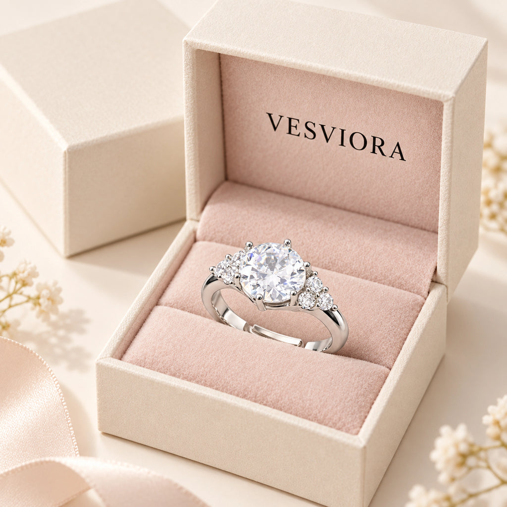 Vesviora Celestia Adjustable 925 Sterling Silver CZ Ring