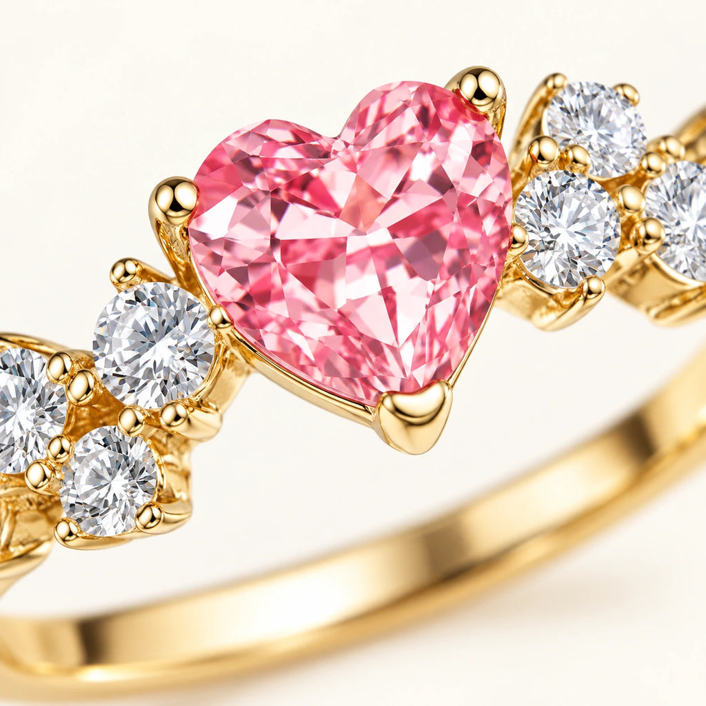 VESVIORA Lab-Grown Padparadscha Pink Heart Ring in Gold-Plated 925 Sterling Silver