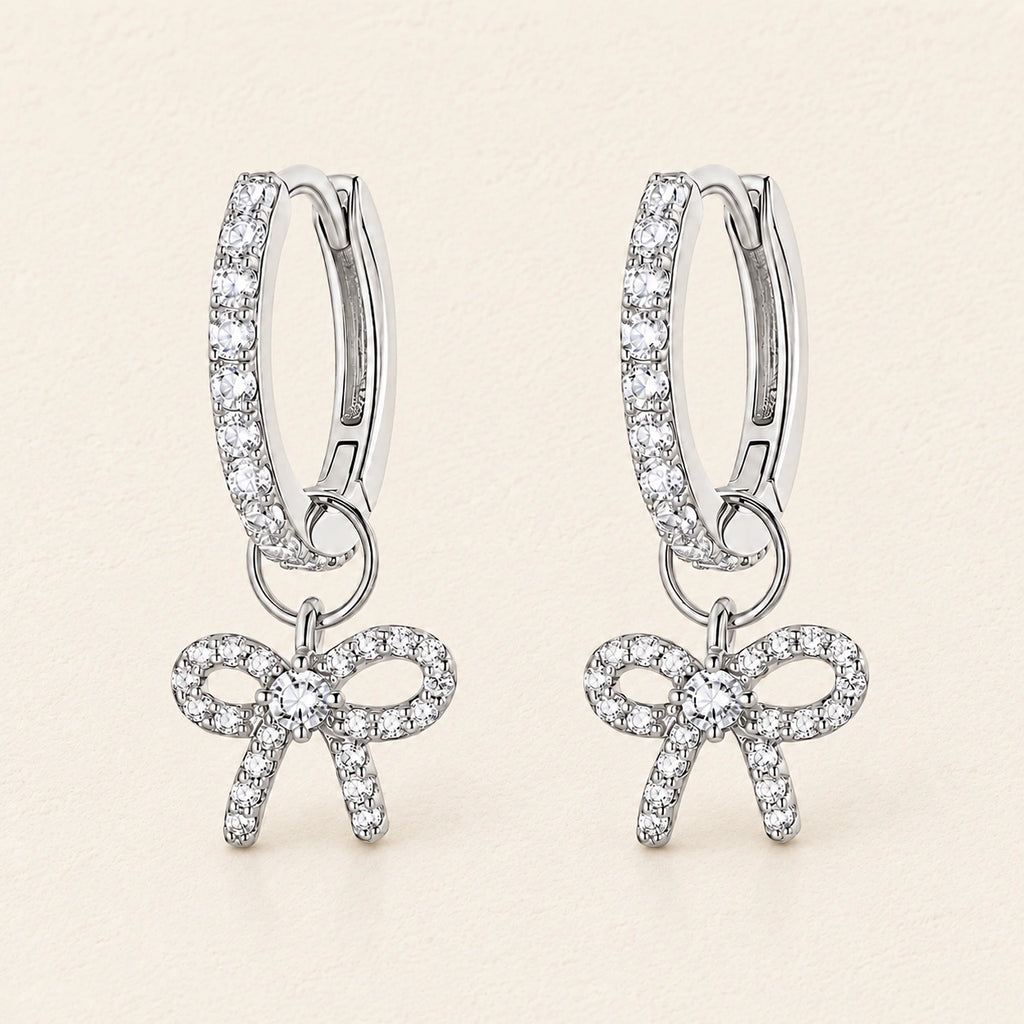 VESVIORA Two-Way Pavé Bow Hoop Earrings S925 Silver