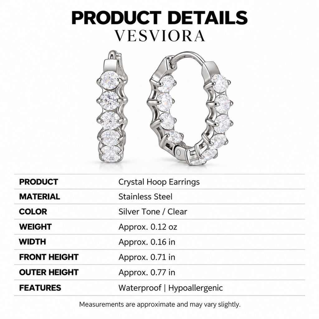 VESVIORA Silver-Tone Five-Stone Cubic Zirconia Hoop Earrings
