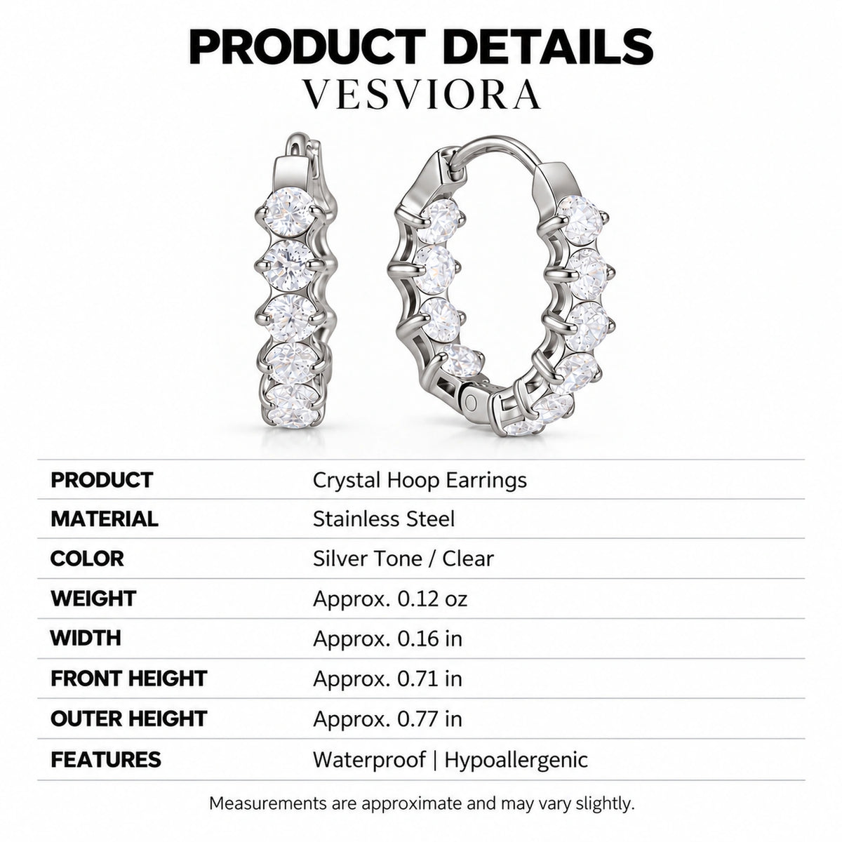 VESVIORA Silver-Tone Five-Stone Cubic Zirconia Hoop Earrings