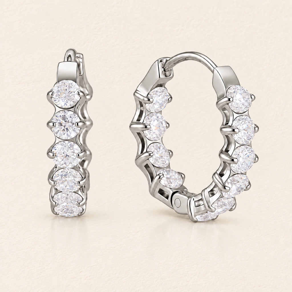 VESVIORA Silver-Tone Five-Stone Cubic Zirconia Hoop Earrings