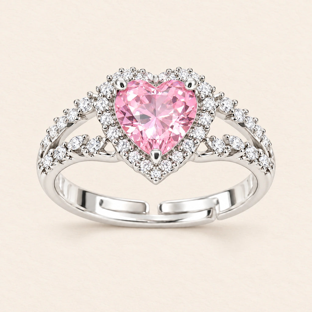 VESVIORA Pink Heart Halo Adjustable Ring