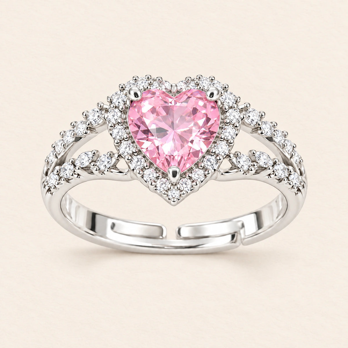 VESVIORA Pink Heart Halo Adjustable Ring