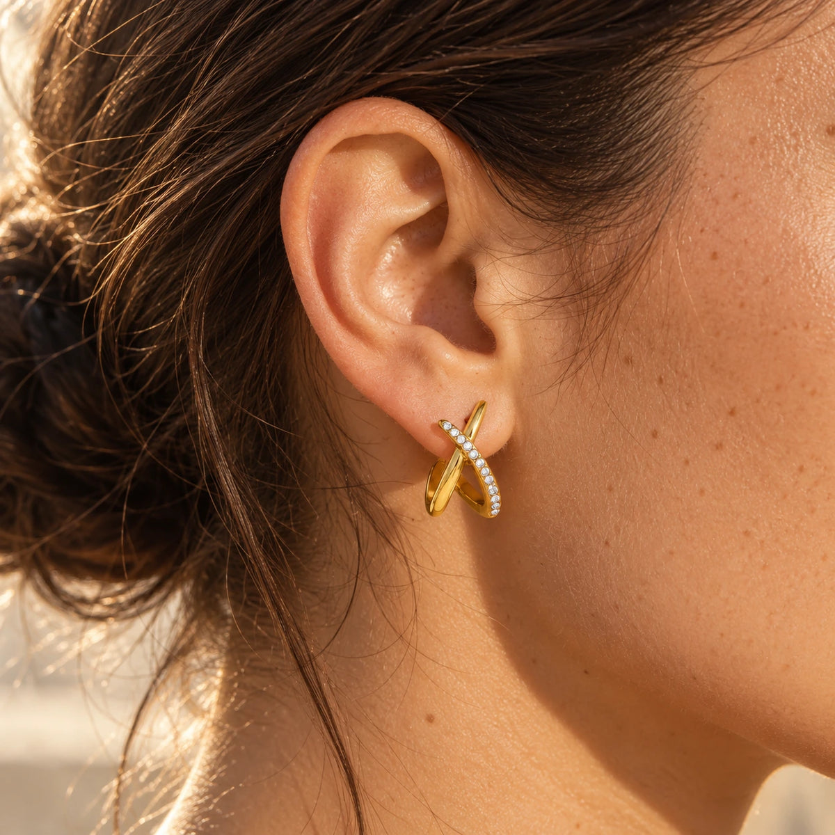 VESVIORA Gold-Tone X Pavé Hoop Earrings