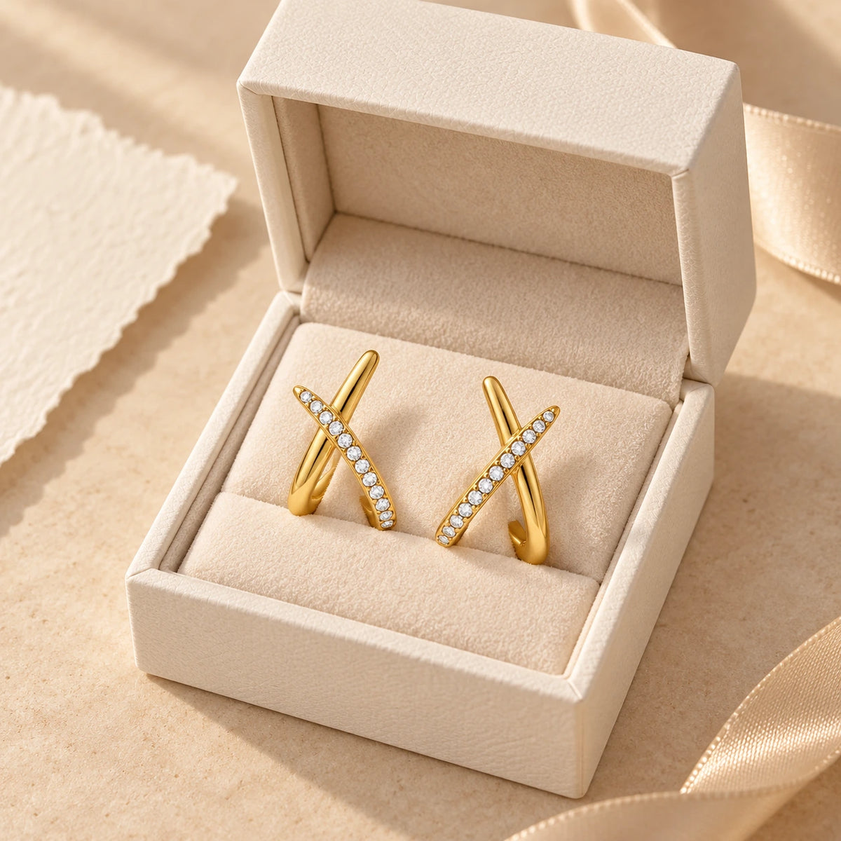 VESVIORA Gold-Tone X Pavé Hoop Earrings