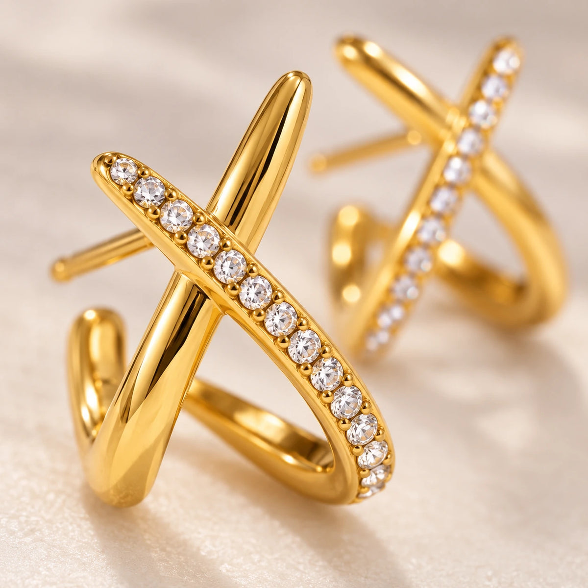 VESVIORA Gold-Tone X Pavé Hoop Earrings