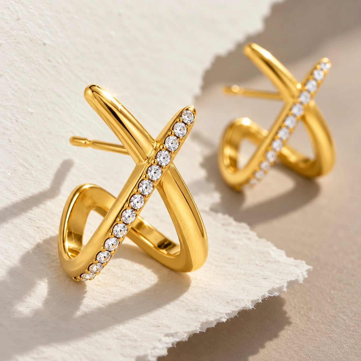 VESVIORA Gold-Tone X Pavé Hoop Earrings