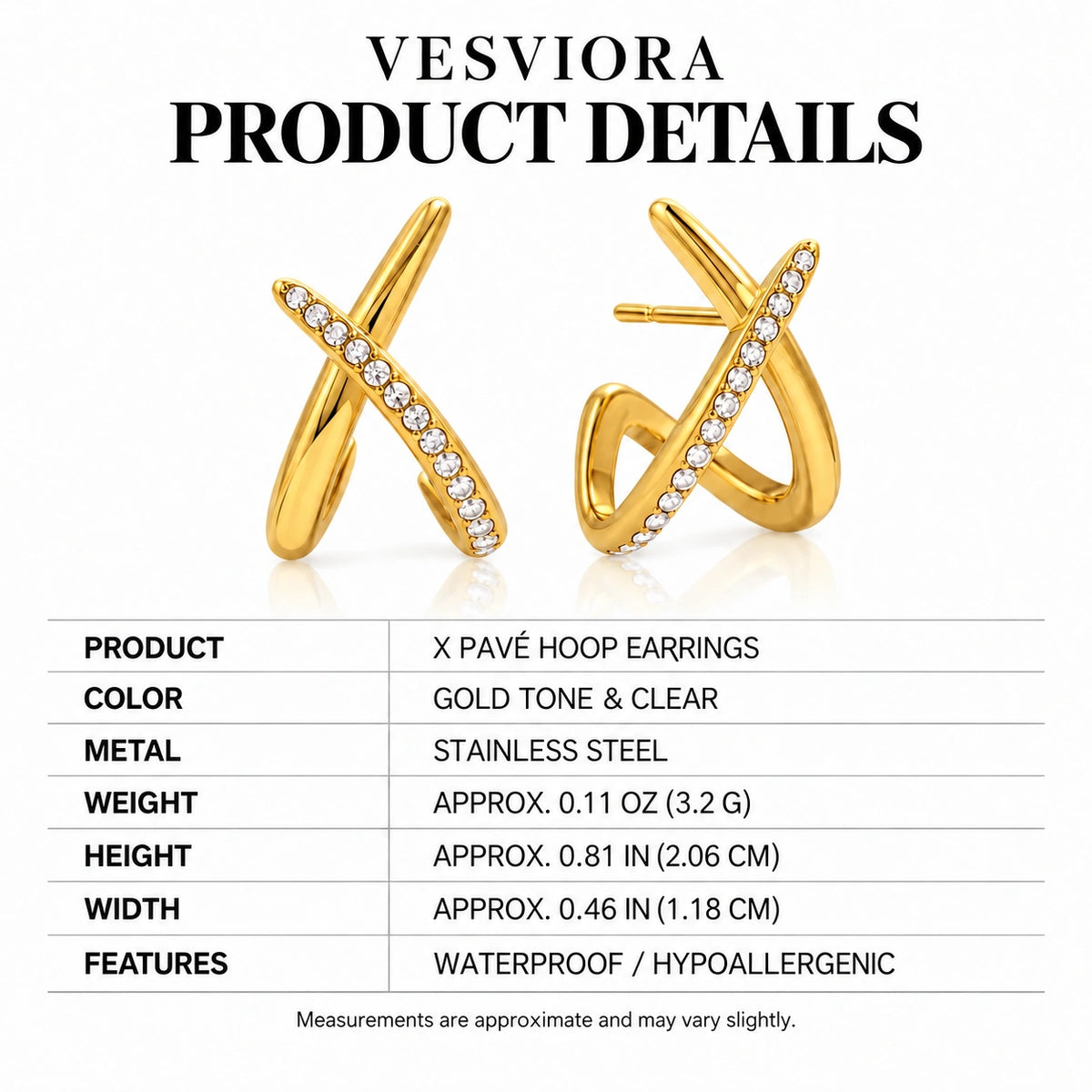 VESVIORA Gold-Tone X Pavé Hoop Earrings