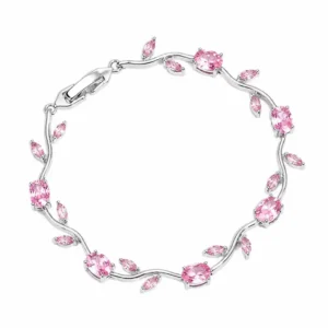 Pink zircon bracelet with sparkling branch design for women