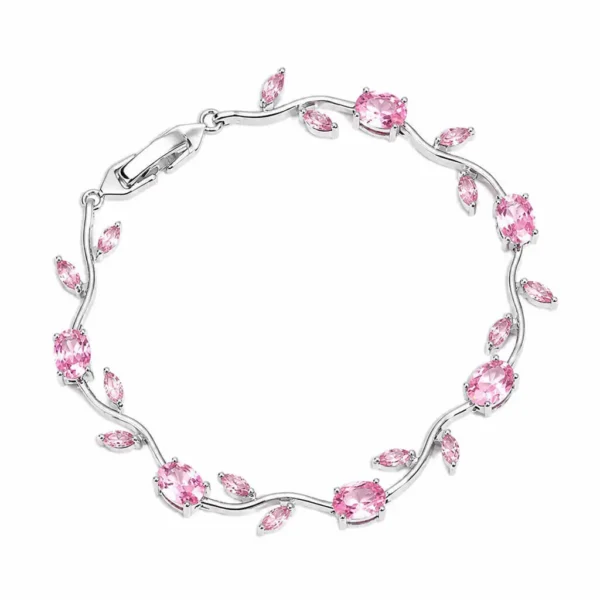 Pink zircon bracelet with sparkling branch design for women