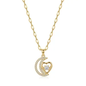 Vesviora Moon and Heart Titanium Steel Necklace for Women