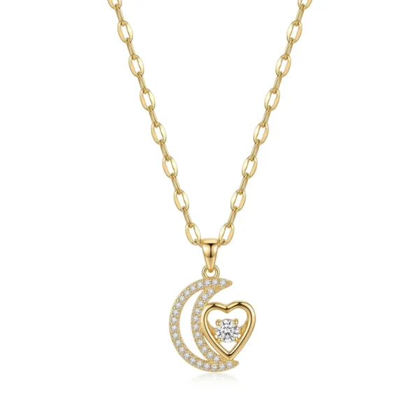 Vesviora Moon and Heart Titanium Steel Necklace for Women