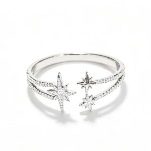 Vesviora starburst moissanite open cuff bracelet