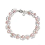Elegant pearl zircon bracelet with sparkling crystals and pink pearls