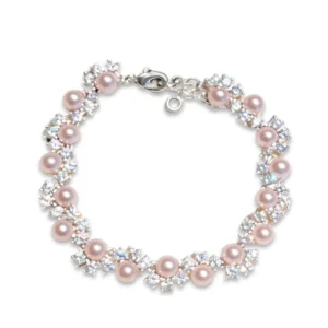 Elegant pearl zircon bracelet with sparkling crystals and pink pearls