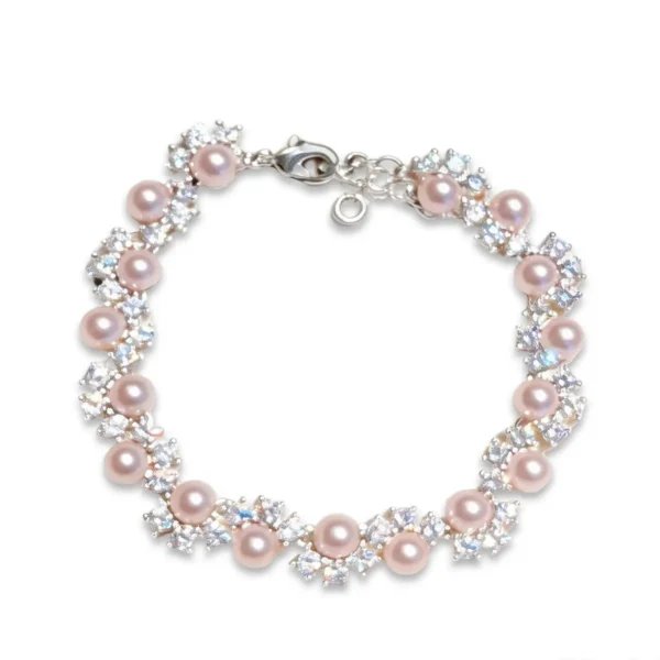 Elegant pearl zircon bracelet with sparkling crystals and pink pearls